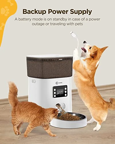 Ciays Automatic Cat Feeders, 4L Cat Food Dispenser Up To 20, 6 Meals Per Day, Pet Dry Food Dispenser For Small Medium Cats Dogs, Dual Power Supply & Voice Recorder, White 5 Ciays Automatic Cat Feeders, 4L Cat Food Dispenser Up To 20, 6 Meals Per Day, Pet Dry Food Dispenser For Small Medium Cats Dogs, Dual Power Supply & Voice Recorder, White - Image 3