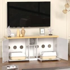 WJFORLION Cat Litter Box Enclosure, Cat Box Furniture Hidden - Hidden Cat Litter Box Furniture For 2 Cats, Large Wood Cat Litter Box Furniture For Living Room, White 11 WJFORLION Cat Litter Box Enclosure, Cat Box Furniture Hidden - Hidden Cat Litter Box Furniture For 2 Cats, Large Wood Cat Litter Box Furniture For Living Room, White -Pet Products Shop 41RJaHDLuqL