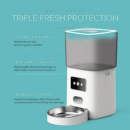 PetMob Automatic WiFi Cat Feeder Single Bowl For Cats And Dogs, App Controlled, 6L Dry Food Dispenser, Timed/Scheduled Meals, Removable Stainless Steel Bowl, Dual Power, Voice Recording (Single Bowl) 7 PetMob Automatic WiFi Cat Feeder Single Bowl For Cats And Dogs, App Controlled, 6L Dry Food Dispenser, Timed/Scheduled Meals, Removable Stainless Steel Bowl, Dual Power, Voice Recording (Single Bowl) - Image 5