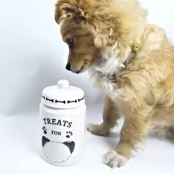 EassyHoo Airtight Dog Treat Container, Ceramic Dog Treat Jar With Lid, 4.2" Round X 6.5" Tall White Dog Treat Canister, Large Dog Cookie Jar For Dogs, Pet Treat Container Airtight, Dog Treat Jars For Pets -Pet Products Shop 41RquOVLQ8L