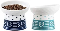 Tilted Ceramic Raised Cat Bowls, 8 OZ Elevated Slanted Food And Water Bowls, 5 Inch Wide Porcelain Pet Feeder Dish For Cats, Kittens And Puppies, Stress Free, Protect Pet's Spine, Set Of 2(Blue&Black) -Pet Products Shop 41RvITvNgZL. AC