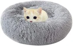 YangYan Soft Long Plush Cat Bed Round Plush Cat Bed House Round Pet Dog Bed For Small Dogs Cats Nest Winter Warm Sleeping Bed Puppy Mat (Color : A, Size : 40cm) -Pet Products Shop 41Rw JUAlL. AC