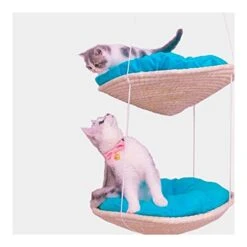 YangYan Cat Double Layer Hammock Sisal Round Bed Natural Straw And Cotton Cloth Safety Cat Hanging Beds Pet Comfortable Mats Cushions (Color : Blue Single Layer) -Pet Products Shop 41SDRQKaFgL