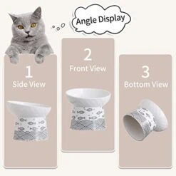 Tilted Ceramic Raised Cat Bowls, 8 OZ Elevated Slanted Food And Water Bowls, 5 Inch Wide Porcelain Pet Feeder Dish For Cats, Kittens And Puppies, Stress Free, Protect Pet's Spine, Set Of 2(Blue&Black) -Pet Products Shop 41SrwBmVylL