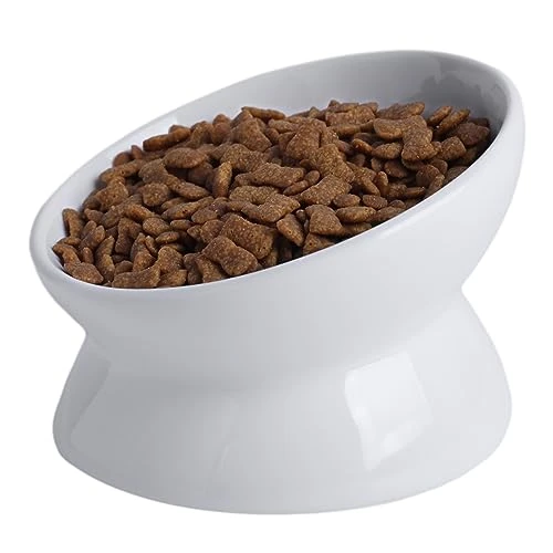 KITCHENLESTAR Cat Food Bowl 6", Elevated Tilted Cat Bowl, Raised Cat Bowls For Adult Cats Or Dogs, Ceramic Pet Food Water Dish 8 Oz, (White) 3 KITCHENLESTAR Cat Food Bowl 6", Elevated Tilted Cat Bowl, Raised Cat Bowls For Adult Cats Or Dogs, Ceramic Pet Food Water Dish 8 Oz, (White)
