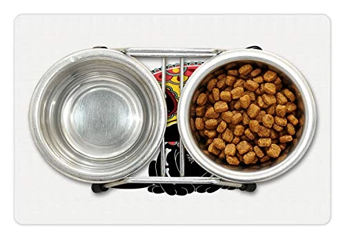 Lunarable Day Of The Dead Pet Mat For Food And Water, Dia De Los Muertos Themed Delicate Cat Illustration Print Kitten Art, Non-Slip Rubber Mat For Dogs And Cats, 18" X 12", Black And Multicolor 4 Lunarable Day Of The Dead Pet Mat For Food And Water, Dia De Los Muertos Themed Delicate Cat Illustration Print Kitten Art, Non-Slip Rubber Mat For Dogs And Cats, 18" X 12", Black And Multicolor - Image 2