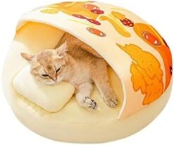 GENERIC Semi-Enclosed Cat Bed - Lovely Round Food Print Kennel Cat Bed Mat Cushion Bed House Kitten Cute Cat Soft Cave Bed For Dog Cat Pet Supply Home Décor -Pet Products Shop 41TSM1RV7JL. AC 1