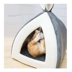 YangYan Hot Sell Pet Cat Bed Indoor Cats House Warm Small For Kitten Mats Dog Nest Collapsible Cave Cute Sleeping Winter Pet Products (Color : Gray, Size : S 28x28x29) -Pet Products Shop 41UCFrLdcbL