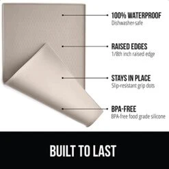Gorilla Grip 100% Waterproof Raised Edge BPA Free Silicone Pet Feeding Mat, Dog Cat Food Mats Contain Spills Protects Floors, Placemats For Cat And Dog Water Bowl, Pets Accessories 18.5x11.5 Beige -Pet Products Shop 41UuNZjhSbL