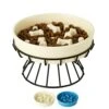 8.25'' Ceramic Slow Dog Bowl With Elevated Metal Stand, 1.75 Cups Non-Slip Puzzle Raised Dog Bowl Feeder, Slow Down Eating Anti-Choking Food Bowl Dish For Small And Medium & Large Dogs - Beige Color 1 8.25'' Ceramic Slow Dog Bowl With Elevated Metal Stand, 1.75 Cups Non-Slip Puzzle Raised Dog Bowl Feeder, Slow Down Eating Anti-Choking Food Bowl Dish For Small And Medium & Large Dogs - Beige Color -Pet Products Shop 41XIzcRmNRL