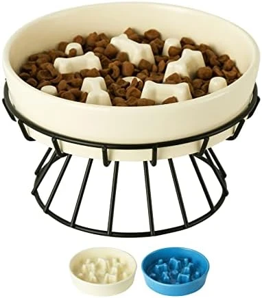 8.25'' Ceramic Slow Dog Bowl With Elevated Metal Stand, 1.75 Cups Non-Slip Puzzle Raised Dog Bowl Feeder, Slow Down Eating Anti-Choking Food Bowl Dish For Small And Medium & Large Dogs - Beige Color 9 8.25'' Ceramic Slow Dog Bowl With Elevated Metal Stand, 1.75 Cups Non-Slip Puzzle Raised Dog Bowl Feeder, Slow Down Eating Anti-Choking Food Bowl Dish For Small And Medium & Large Dogs - Beige Color - Image 7