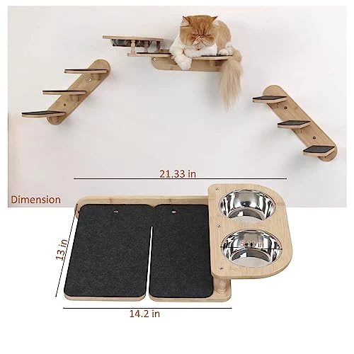 Cat Feeder Wall Mounted, Natural Bamboo Wood Suspension Cat Bowl, Cat Feeder Shelf With Two Bowls, Cat Climbing Shelves With Mat, Blocking Dog Stealing Cat Food, Cat Furniture For Indoor Cat 8 Cat Feeder Wall Mounted, Natural Bamboo Wood Suspension Cat Bowl, Cat Feeder Shelf With Two Bowls, Cat Climbing Shelves With Mat, Blocking Dog Stealing Cat Food, Cat Furniture For Indoor Cat - Image 6