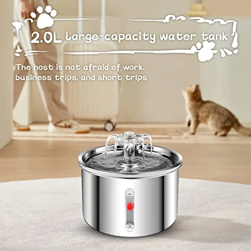 AZZXZQYU Cat Water Fountain Stainless Steel, 67oz/2L Dog Water Dispenser, Automatic Pet Water Fountain With Ultra Quiet Pump And Water Level Window For Cats,Dogs,Multiple Pets 5 AZZXZQYU Cat Water Fountain Stainless Steel, 67oz/2L Dog Water Dispenser, Automatic Pet Water Fountain With Ultra Quiet Pump And Water Level Window For Cats,Dogs,Multiple Pets - Image 3