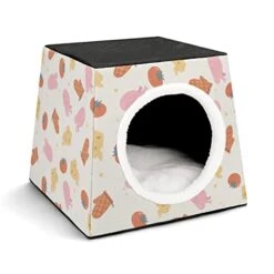 Indoor Cat House Cat Bed Cat Sofa Printed Cat Cube With Small Pillow For Kitty Small Dogs Food Chicken Glove