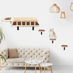 Loninak Cat Wall Shelves, Cat Feeding Shelf With Steps - Include Cat Food Shelf, 2 Cat Food Bowl And Cat Ladder, Wall Mounted Cat Shelf, Cat Furniture Wall For Playtime And Relaxation -Pet Products Shop 41YR2WMGfpL