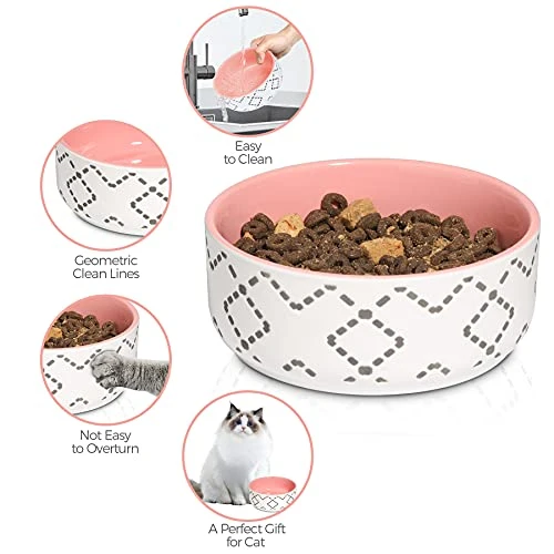 MSBC Ceramic Cat Bowls(13oz/390ml), Cute Cat Food And Water Feeder Set, Dog Cat Basic Bowl, Small Pet Feeding Dishes For Cat, Kitten, Small Dog, Whisker Stress Free, Dishwasher Safe, Set Of 2, Pink 4 MSBC Ceramic Cat Bowls(13oz/390ml), Cute Cat Food And Water Feeder Set, Dog Cat Basic Bowl, Small Pet Feeding Dishes For Cat, Kitten, Small Dog, Whisker Stress Free, Dishwasher Safe, Set Of 2, Pink - Image 2