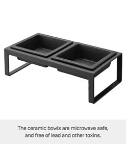 Yamazaki Home Tower Steel And Ceramic Pet Food Stand | 2 Bowls For Food And Water | Feeder For Small Cats And Dogs | Non-Slip - Tall - 1.25 Cups, 300 Milliliters Per Bowl -Pet Products Shop 41a1n5plkZL