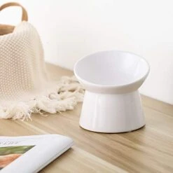 White Small Ceramic Raised Cat Bowls, Tilted Elevated Food Or Water Bowls, Stress Free, Backflow Prevention, Dishwasher And Microwave Safe, Lead & Cadmium Free -Pet Products Shop 41bprSBIwPL