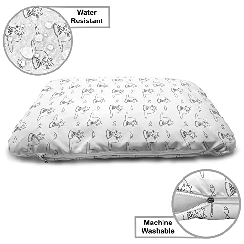 Lunarable Cat Wooden Pet House, Monochrome Doodle Style Feline Pattern With A Bowl Of Food Fish And Mouse Design, Outdoor & Indoor Portable Dog Kennel With Pillow And Cover, Small, Black And White 7 Lunarable Cat Wooden Pet House, Monochrome Doodle Style Feline Pattern With A Bowl Of Food Fish And Mouse Design, Outdoor & Indoor Portable Dog Kennel With Pillow And Cover, Small, Black And White - Image 5