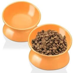 GENERIC PAILUOMU Ceramic Raised Cat Bowl, Set 2 Tilted Elevated Pet Food And Water Bowls, Stress Free Cat Dog Feeder Dish, Suitable For Small, Medium Cats And Dogs,Yellow