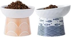 Tilted Ceramic Raised Cat Bowls, 8 OZ Elevated Slanted Food And Water Bowls, 5 Inch Wide Porcelain Pet Feeder Dish For Cats, Kittens And Puppies, Stress Free, Protect Pet's Spine, Set Of 2(Blue&Black) -Pet Products Shop 41dtBAqQVNL. AC