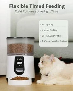Automatic Cat Feeder, Arspic 4L Auto Cat Food Dispenser With Programmable Timer Feeder And Portion Control Automatic Pet Food Feeder For Small & Medium Cats Dogs With Desiccant Bag & Voice Recorder -Pet Products Shop 41gDm2s1omL