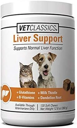 Vet Classics Liver Support Pet Health Supplement For Dogs, Cats – Liver Functions – B-Vitamins, Glutathione, Milk Thistle – Soft Tablets, Chews – 60 Soft Chews -Pet Products Shop 41hEafr4rdL. AC