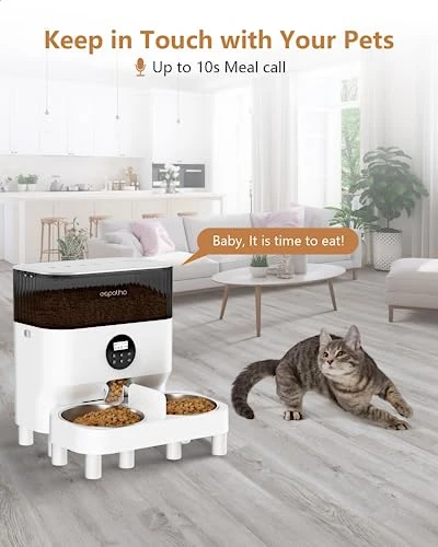 Espelho Elevated Automatic Cat Feeders For 2 Cats, 7L Timed Cat Food Dispenser With 2-Way Splitter & 2 Stainless Steel Bowls Programmable Pet Feeder For Cats & Dogs 10S Voice Recorder 6 Espelho Elevated Automatic Cat Feeders For 2 Cats, 7L Timed Cat Food Dispenser With 2-Way Splitter & 2 Stainless Steel Bowls Programmable Pet Feeder For Cats & Dogs 10S Voice Recorder - Image 4
