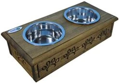Iconic Pet Sassy Paws Wooden Pet Double Diner With Stainless Steel Food & Water Bowls For Dogs & Cats -Pet Products Shop 41isE0mTo3L. AC