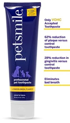 Petsmile Professional Pet Toothpaste | Cat & Dog Dental Care | Controls Plaque, Tartar, & Bad Breath | Only VOHC Accepted Toothpaste | Teeth Cleaning Pet Supplies (London Broil, 4.2 Oz) -Pet Products Shop 41kL9zQQimS