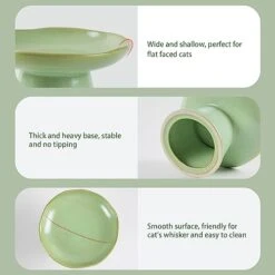 Wide Shallow 6.1" Raised Cat Bowls, Ceramic Elevated Food Bowl For Flat Faced Cats And Small Dogs, Porcelain Feeder Bowl, Stress Free, Protect Cat’s Spine, Green -Pet Products Shop 41kPKuE6sbL