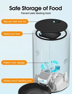 WOPET 5L Automatic Cat Food Dispenser - Timed Automatic Cat Feed For Dry Food, Pet Feeder For Cat And Small Medium Dogs With 1-6 Meals Per Daily And Portion Control (White + Black) -Pet Products Shop 41kehB1LzML