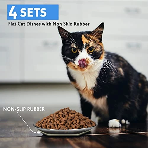 Stainless Steel Cat Dishes For Food And Water Bowls For Small Pets -4 Sets Flat Style 4 Stainless Steel Cat Dishes For Food And Water Bowls For Small Pets -4 Sets Flat Style - Image 2