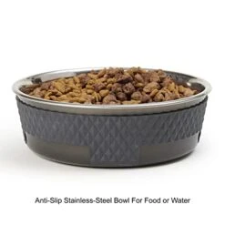 PetRageous 16020 Kona Stainless Steel Non-Slip Dishwasher Safe Dog Bowl 6.5-Cup 8.5-Inch Diameter 2.75-Inch Tall For Large And Extra Large Dogs And Cats, Charcoal Grey -Pet Products Shop 41nSwtwtasL