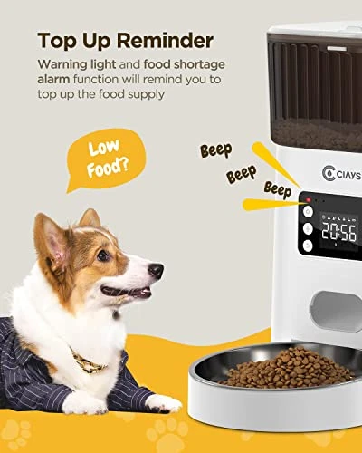 Ciays Automatic Cat Feeders, 4L Cat Food Dispenser Up To 20, 6 Meals Per Day, Pet Dry Food Dispenser For Small Medium Cats Dogs, Dual Power Supply & Voice Recorder, White 4 Ciays Automatic Cat Feeders, 4L Cat Food Dispenser Up To 20, 6 Meals Per Day, Pet Dry Food Dispenser For Small Medium Cats Dogs, Dual Power Supply & Voice Recorder, White - Image 2