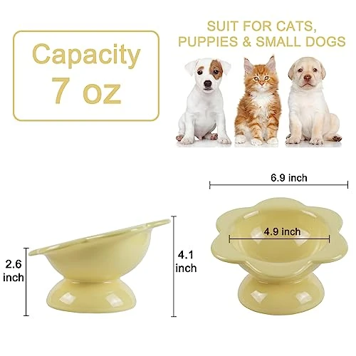 Ceramic Raised Cat Food Bowl, Tilted Flower Shaped Food Or Water Bowl For Cats And Small Dogs, Anti Vomiting Pet Feeder Dish Whisker Fatigue Cat Bowl, Butter Yellow 4 Ceramic Raised Cat Food Bowl, Tilted Flower Shaped Food Or Water Bowl For Cats And Small Dogs, Anti Vomiting Pet Feeder Dish Whisker Fatigue Cat Bowl, Butter Yellow - Image 2