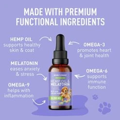 Nature's Synergy Melatonin And Hemp Oil For Dogs, Cats & Pets, Calming Sleep Support, Omega Fatty Acids For Hip And Joint Support, Skin And Coat Health, Stress From Travel, Separation, 2 Pack, 1 Oz -Pet Products Shop 41qMTR1wH6L