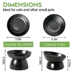 BNOSDM 2 Pack Ceramic Raised Cat Bowls Tilted Cat Food And Water Bowls Set Elevated Pet Feeder Dish For Indoor Flat-Faced Cat Kitten Small Dog Black