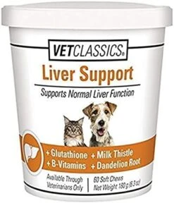 Vet Classics Liver Support Pet Health Supplement For Dogs, Cats – Liver Functions – B-Vitamins, Glutathione, Milk Thistle – Soft Tablets, Chews – 60 Soft Chews -Pet Products Shop 41rpjegObGL. AC