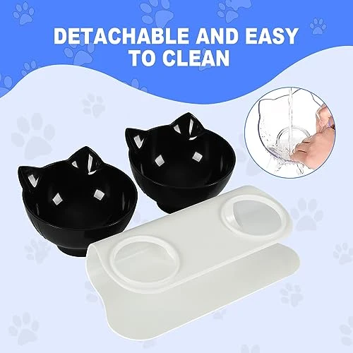Cenivi Elevated Cat Bowls, Raised Cat Food Bowls, 15°Tilted Cat Bowls For Indoor Cats, Cat Food Water Bowls Set, Cat Bowls Elevated Tilted Whisker Friendly, Cute Cat Bowls Elevated, White 4 Cenivi Elevated Cat Bowls, Raised Cat Food Bowls, 15°Tilted Cat Bowls For Indoor Cats, Cat Food Water Bowls Set, Cat Bowls Elevated Tilted Whisker Friendly, Cute Cat Bowls Elevated, White - Image 2