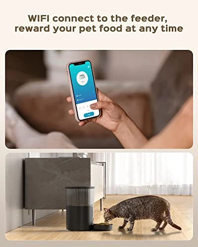 UIOOQ Automatic Cat Feeders WiFi, Timed Dog Feeder With 10S Dining Voice Record, 4L Cat/Dog Food Dispenser With Custom Schedule, Up To 12 Portions 10 Meals Per Day, APP Control(Not Support 5G WiFi) 3 UIOOQ Automatic Cat Feeders WiFi, Timed Dog Feeder With 10S Dining Voice Record, 4L Cat/Dog Food Dispenser With Custom Schedule, Up To 12 Portions 10 Meals Per Day, APP Control(Not Support 5G WiFi)