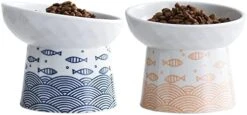 Tilted Ceramic Raised Cat Bowls, 8 OZ Food And Water Bowls Set For Kitty, 5 In Porcelain Elevated Stress Free Feeding Pet Dish, Dishwasher And Microwave Safe (White & Pink) -Pet Products Shop 41sLlG xAL. AC