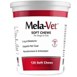 Mela-Vet Melatonin Soft Chews For Dogs And Cats - Helps Reduce Stress And Tension - Veterinarian Approved Anti-Shedding Supplements And Antioxidants (120 Count)