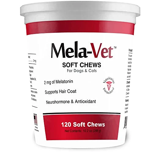 Mela-Vet Melatonin Soft Chews For Dogs And Cats - Helps Reduce Stress And Tension - Veterinarian Approved Anti-Shedding Supplements And Antioxidants (120 Count) 3 Mela-Vet Melatonin Soft Chews For Dogs And Cats - Helps Reduce Stress And Tension - Veterinarian Approved Anti-Shedding Supplements And Antioxidants (120 Count)