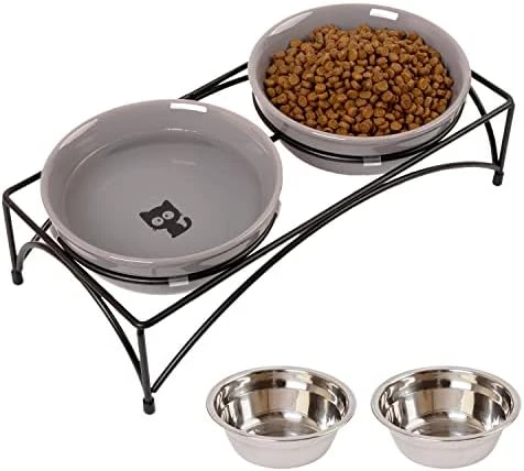 FOREYY Elevated Cat Bowls With 2 Ceramic Bowls And 2 Stainless Steel Bowls,Raised Cat Food Water Bowl With Iron Stand,Porcelain Pet Dishes For Cats And Small Dogs,16 Ounces,Dishwasher Safe(Blue) 9 FOREYY Elevated Cat Bowls With 2 Ceramic Bowls And 2 Stainless Steel Bowls,Raised Cat Food Water Bowl With Iron Stand,Porcelain Pet Dishes For Cats And Small Dogs,16 Ounces,Dishwasher Safe(Blue) - Image 7