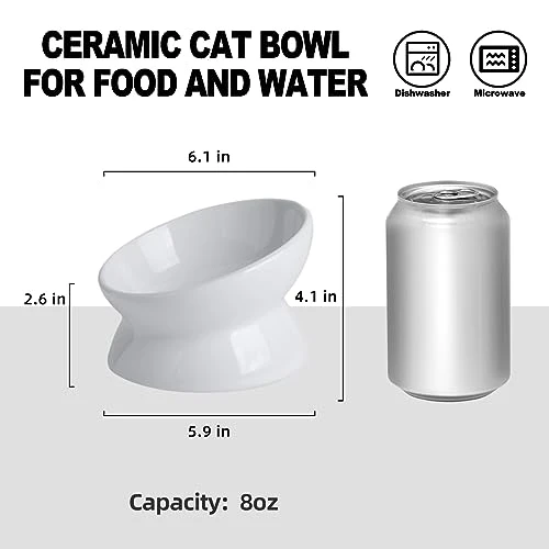 KITCHENLESTAR Cat Food Bowl 6", Elevated Tilted Cat Bowl, Raised Cat Bowls For Adult Cats Or Dogs, Ceramic Pet Food Water Dish 8 Oz, (White) 4 KITCHENLESTAR Cat Food Bowl 6", Elevated Tilted Cat Bowl, Raised Cat Bowls For Adult Cats Or Dogs, Ceramic Pet Food Water Dish 8 Oz, (White) - Image 2