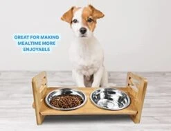 Elevated Dog Bowls With 2 Stainless Steel Dishes For Small Size Dogs & Cats- 6 Adjustable Heights Raised Bamboo Pet Slanted Feeding Stand-Large Food & Water Bowl Set- 15 ° Tilted Feeder For Cat, Puppy -Pet Products Shop 41ujwqpteXL