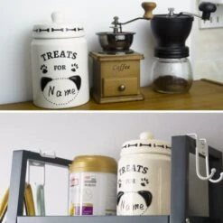 EassyHoo Airtight Dog Treat Container, Ceramic Dog Treat Jar With Lid, 4.2" Round X 6.5" Tall White Dog Treat Canister, Large Dog Cookie Jar For Dogs, Pet Treat Container Airtight, Dog Treat Jars For Pets -Pet Products Shop 41wusS3GQkL