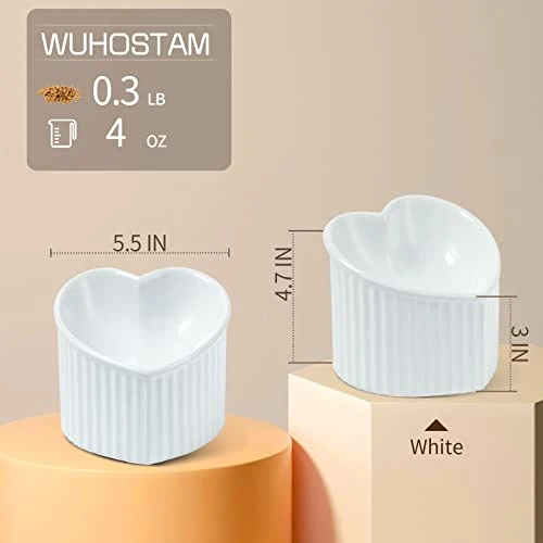 Raised Ceramic Tilted Cat Bowls, Heart Shape Elevated Cat Food Bowl, Porcelain Slanted Pet Feeder Dish For Flat Faced Cats, Protect Cat's Spine, Stress Free, Backflow Prevention,2 Pack(White) 6 Raised Ceramic Tilted Cat Bowls, Heart Shape Elevated Cat Food Bowl, Porcelain Slanted Pet Feeder Dish For Flat Faced Cats, Protect Cat's Spine, Stress Free, Backflow Prevention,2 Pack(White) - Image 4
