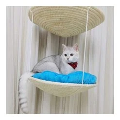 YangYan Cat Double Layer Hammock Sisal Round Bed Natural Straw And Cotton Cloth Safety Cat Hanging Beds Pet Comfortable Mats Cushions (Color : Blue Single Layer) -Pet Products Shop 41xL75HLspL